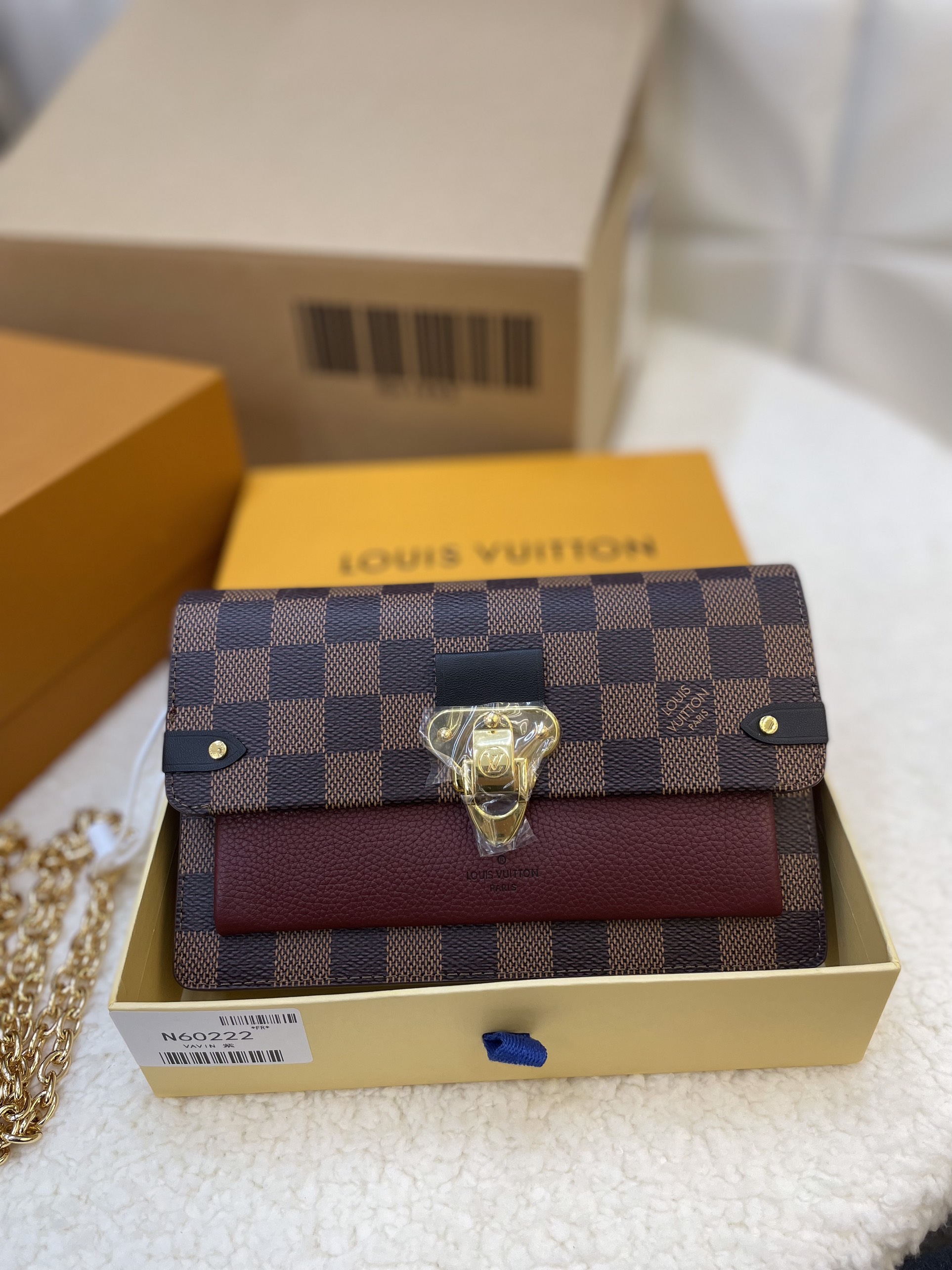 Túi LV Vavin Chain Siêu Cấp Canvas Họa Tiết Damier Ebene Size 19cm